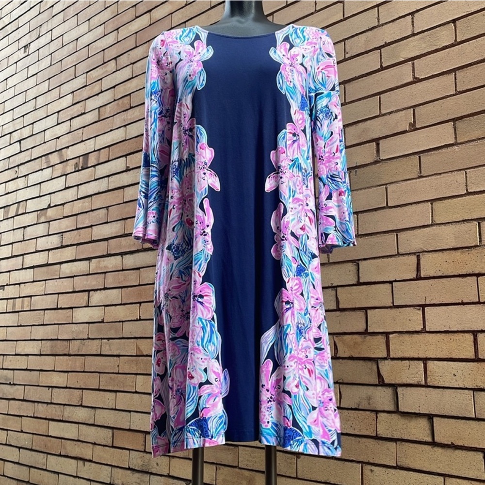 Lilly Pulitzer floral navy pink Ophelia Swing Dress Size Large